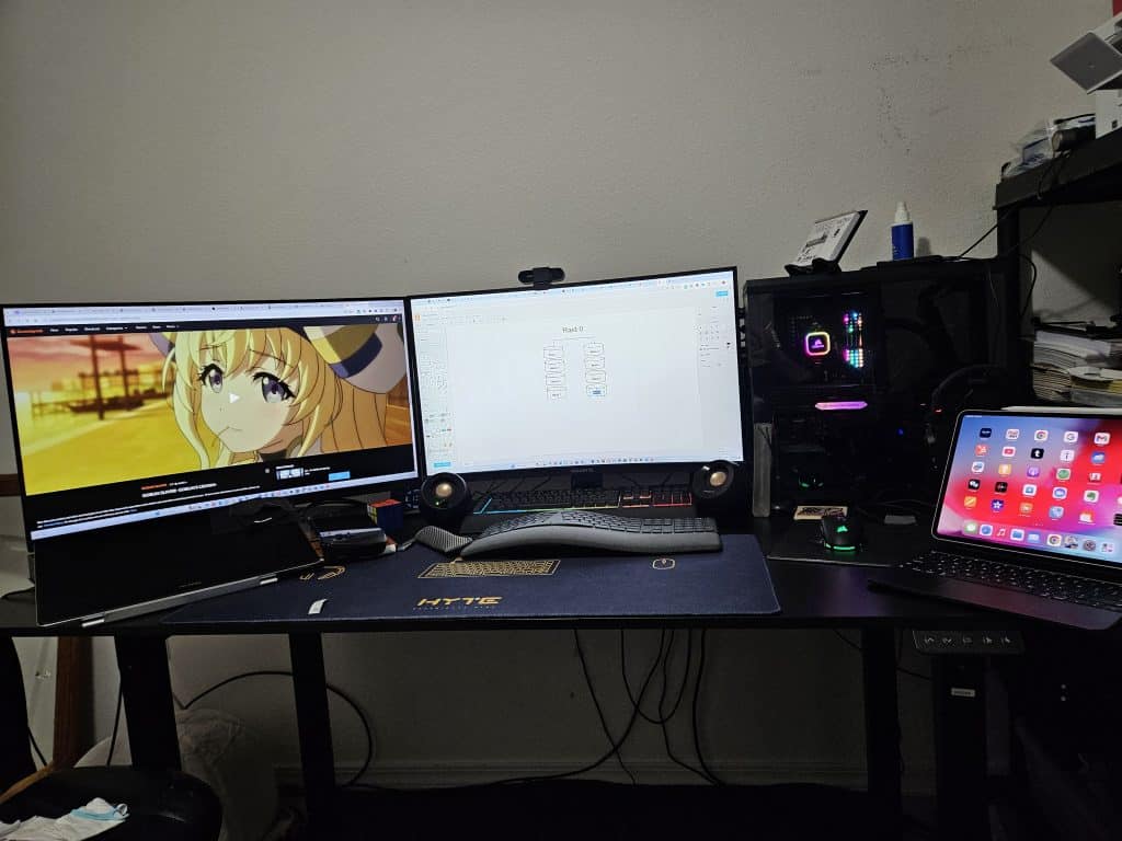 second setup w/ Crunchyroll watching anime. SANODESK Standing Desk Review photo